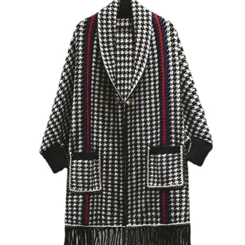 Houndstooth Designer Mink Poncho Black